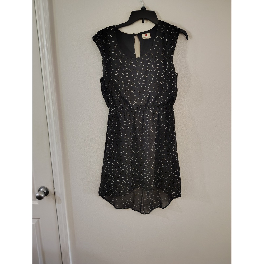 One Clothing‎ Black Bird Print High Low Dress Sleeveless Keyhole Back Medium